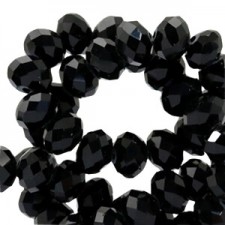 Faceted glass beads 12x8mm rondelle Jet black